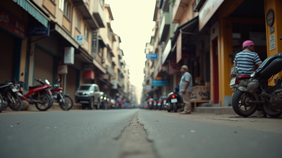 Eye-level view of a bustling street in Bengaluru showcasing local businesses