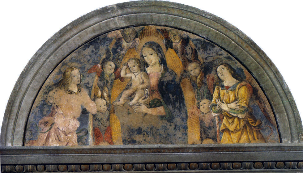 Vierge avec l'Enfant et deux anges, Pérouse, palazzo dei priori, salle du cadastre (1486).