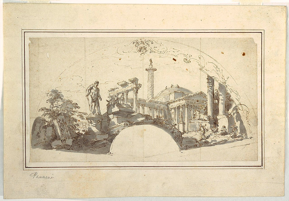 Design for a Fan- Capriccio with Roman Ruins and the Farnese Hercules
