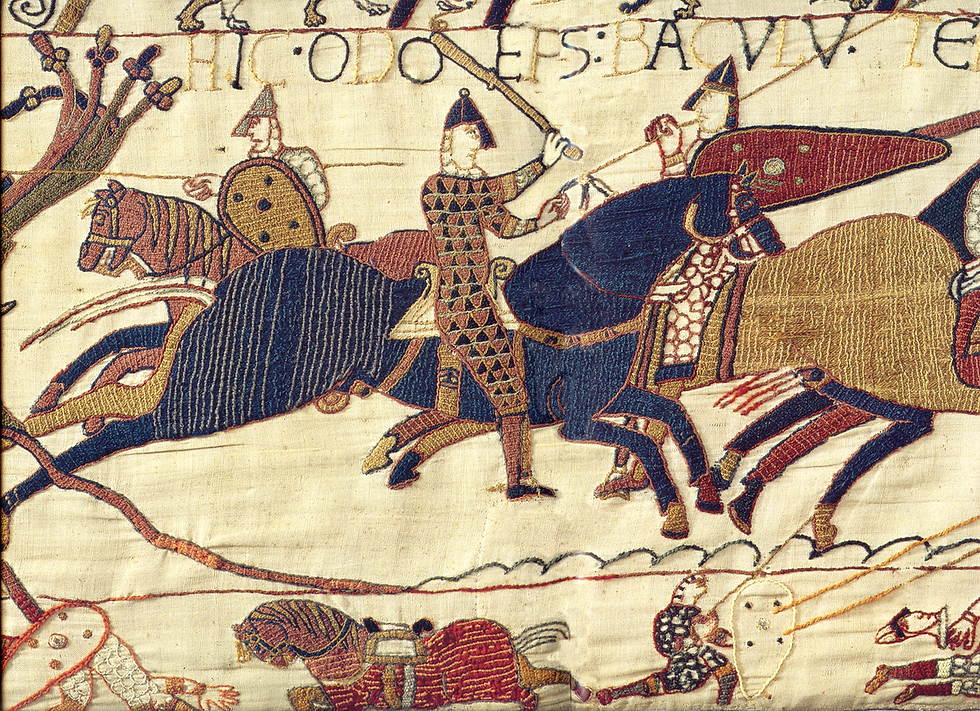 A scene from the Bayeux Tapestry depicti