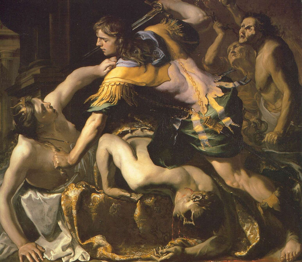 Orestes slaying Aegisthus and Clytemnest