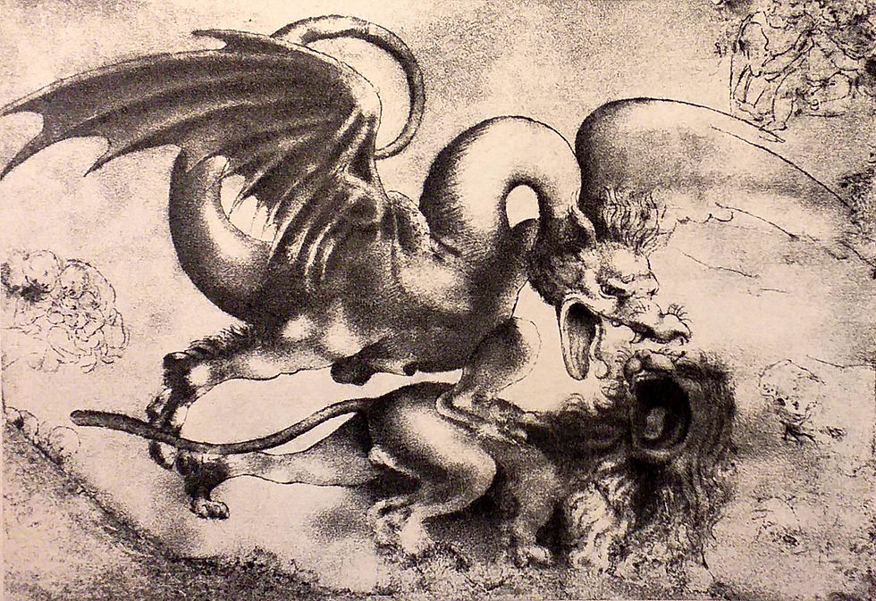 combat entre un dragon et un lion