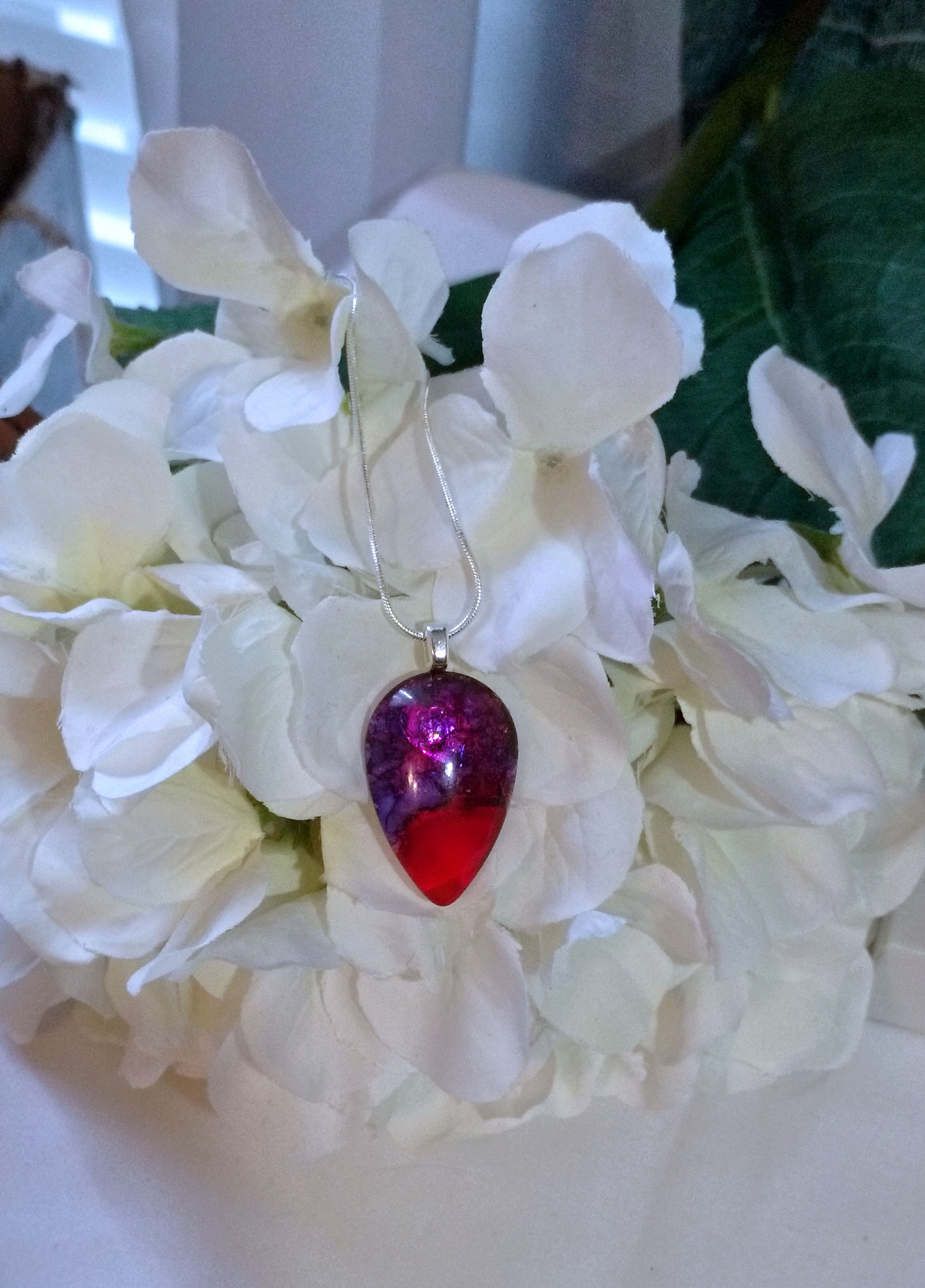 Purple Skies 207 - Hand Painted Glass Jewelry Pendant and Necklace