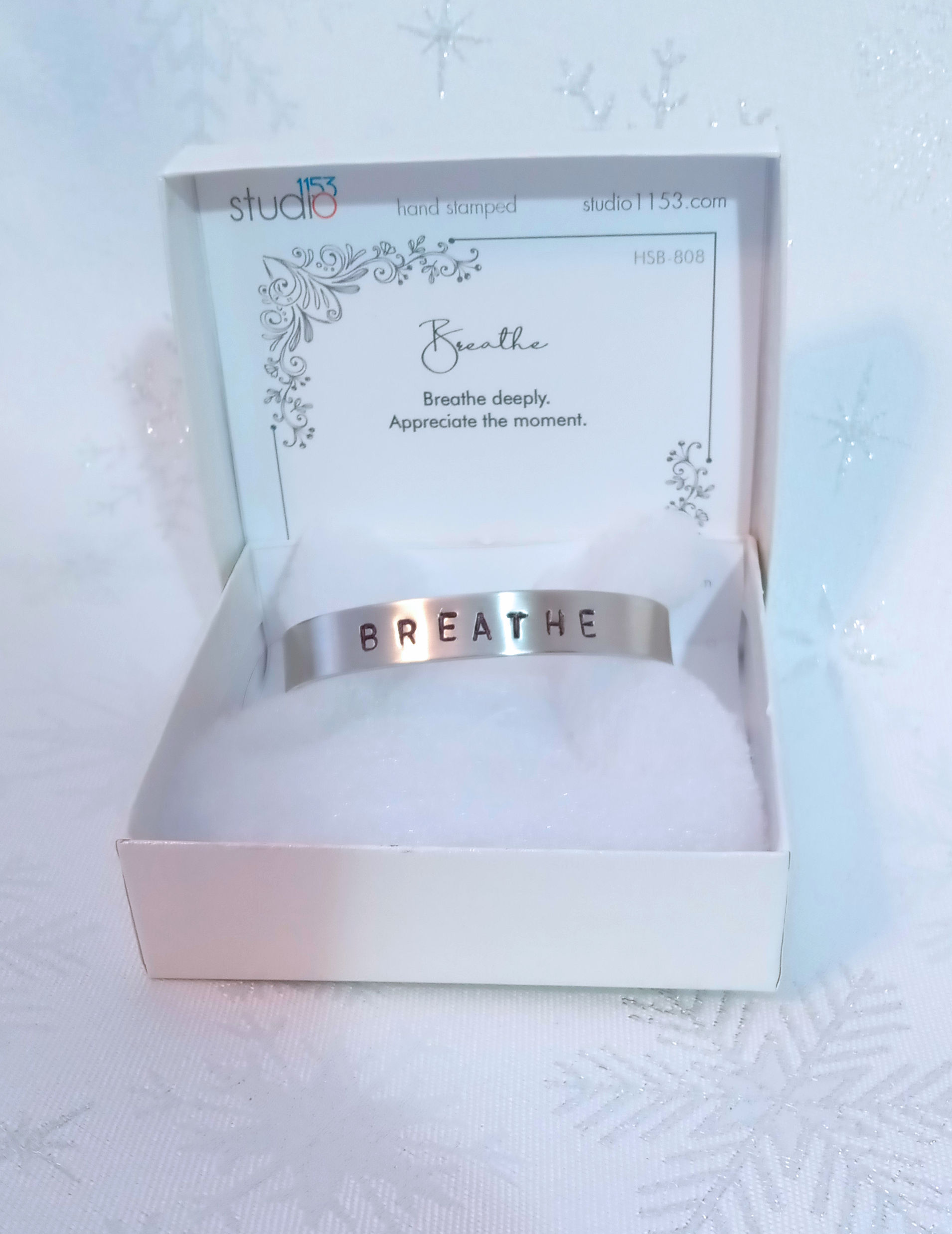 Hand Stamped Aluminum Cuff Bracelet - Breathe