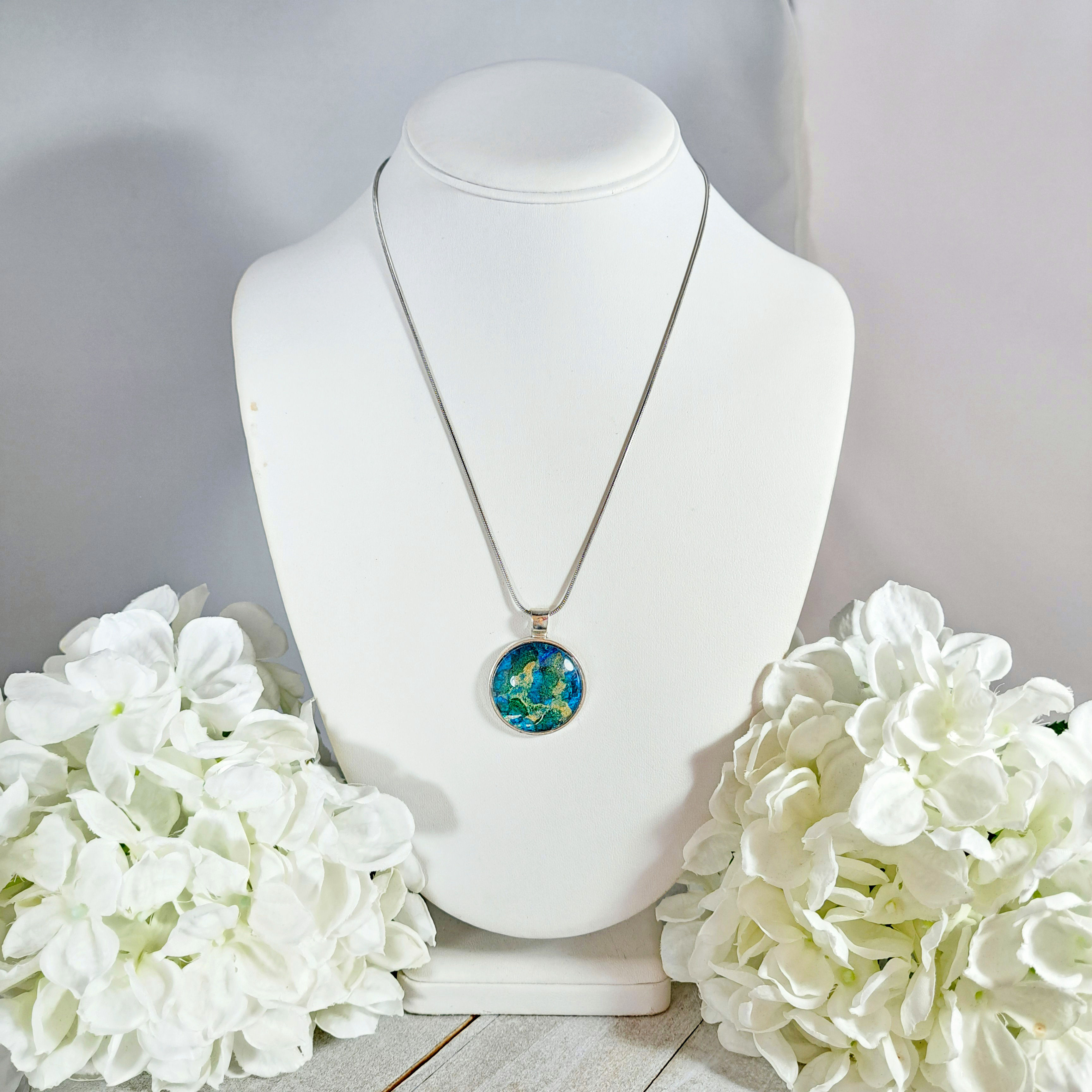 Good Story by Studio 1153 - Hand Painted Alcohol Ink Glass Pendant and Necklace