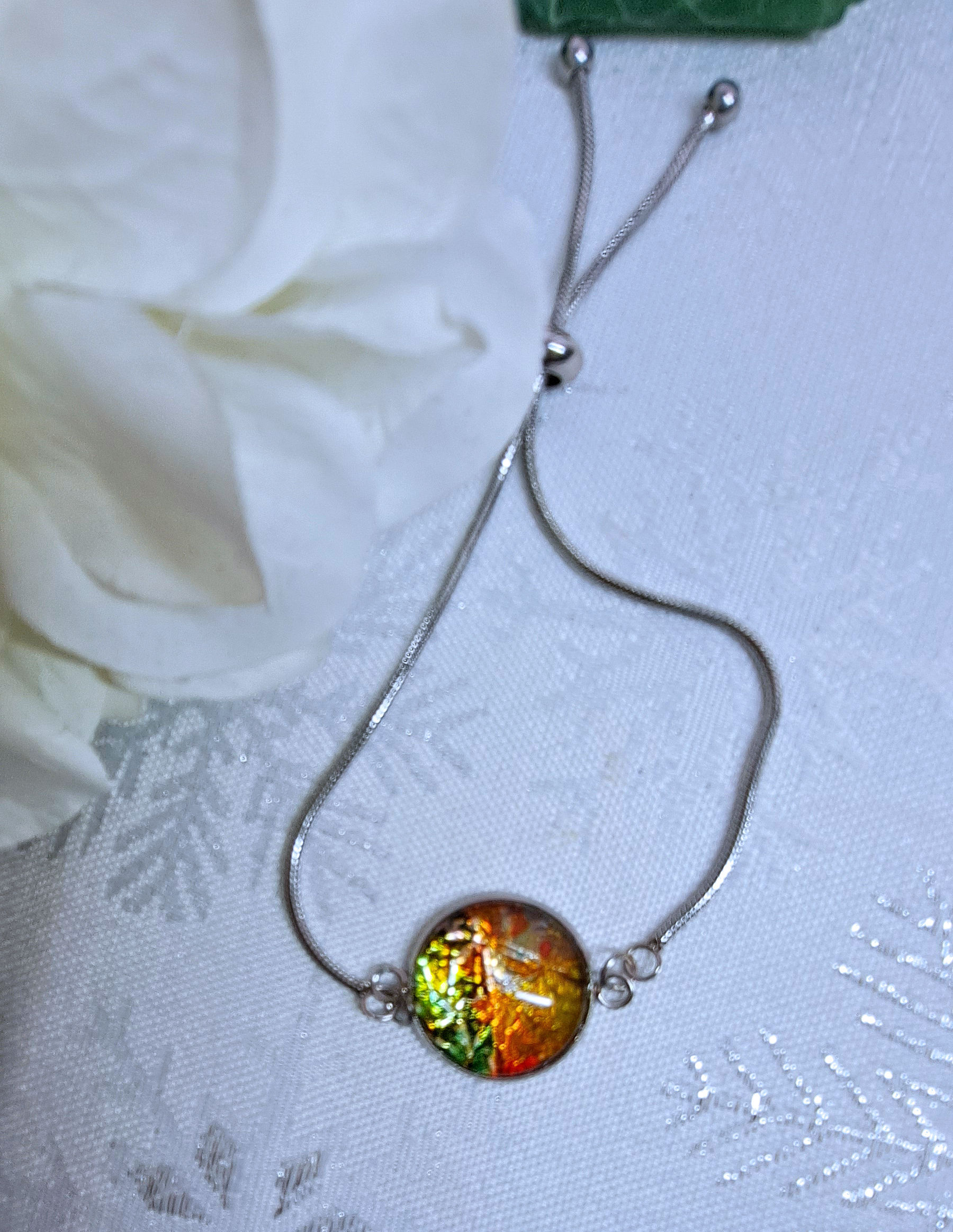 Slider Bracelet - Believe -Hand painted glass cabochon