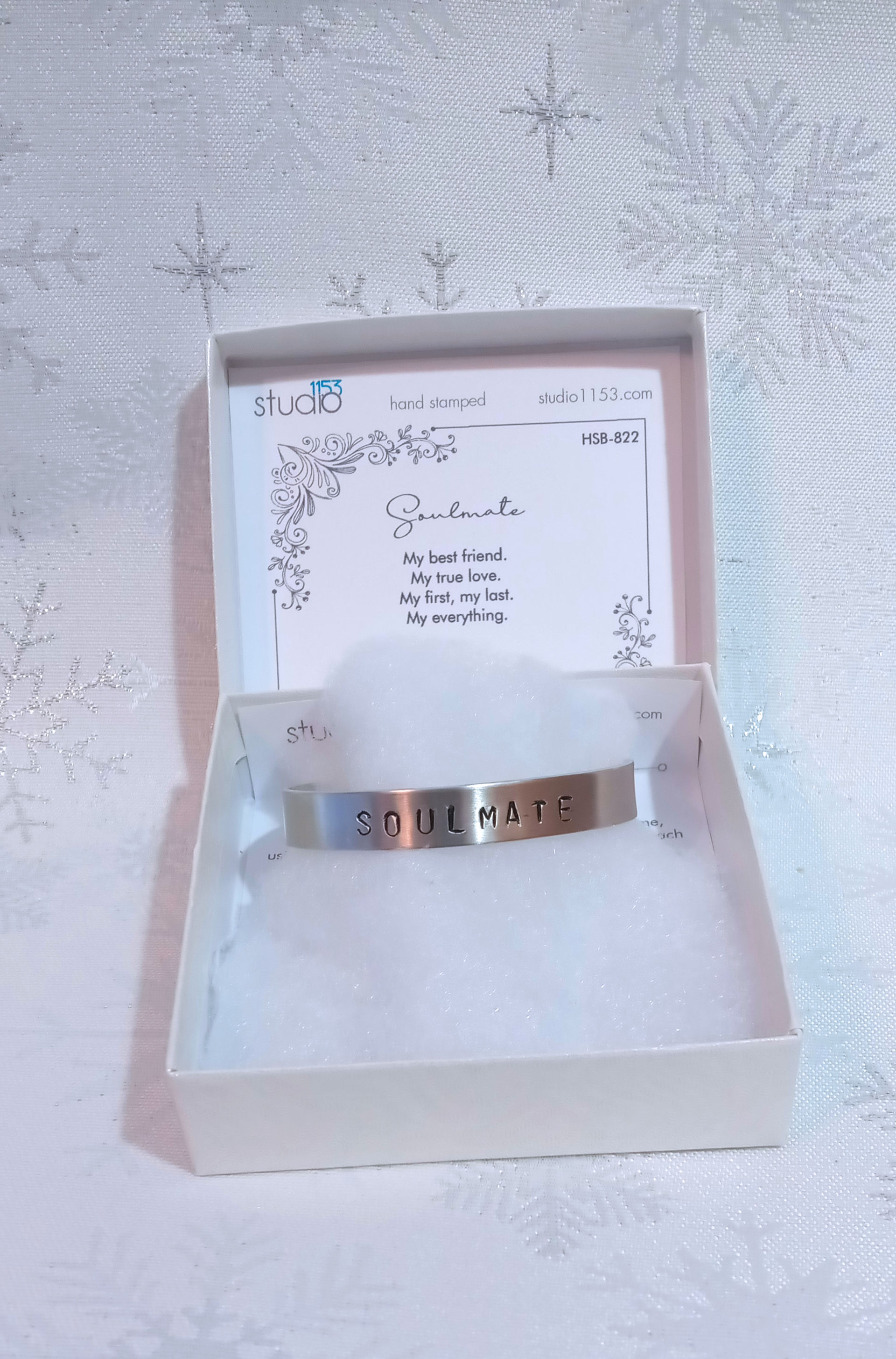 Hand Stamped Aluminum Cuff Bracelet - Soulmate