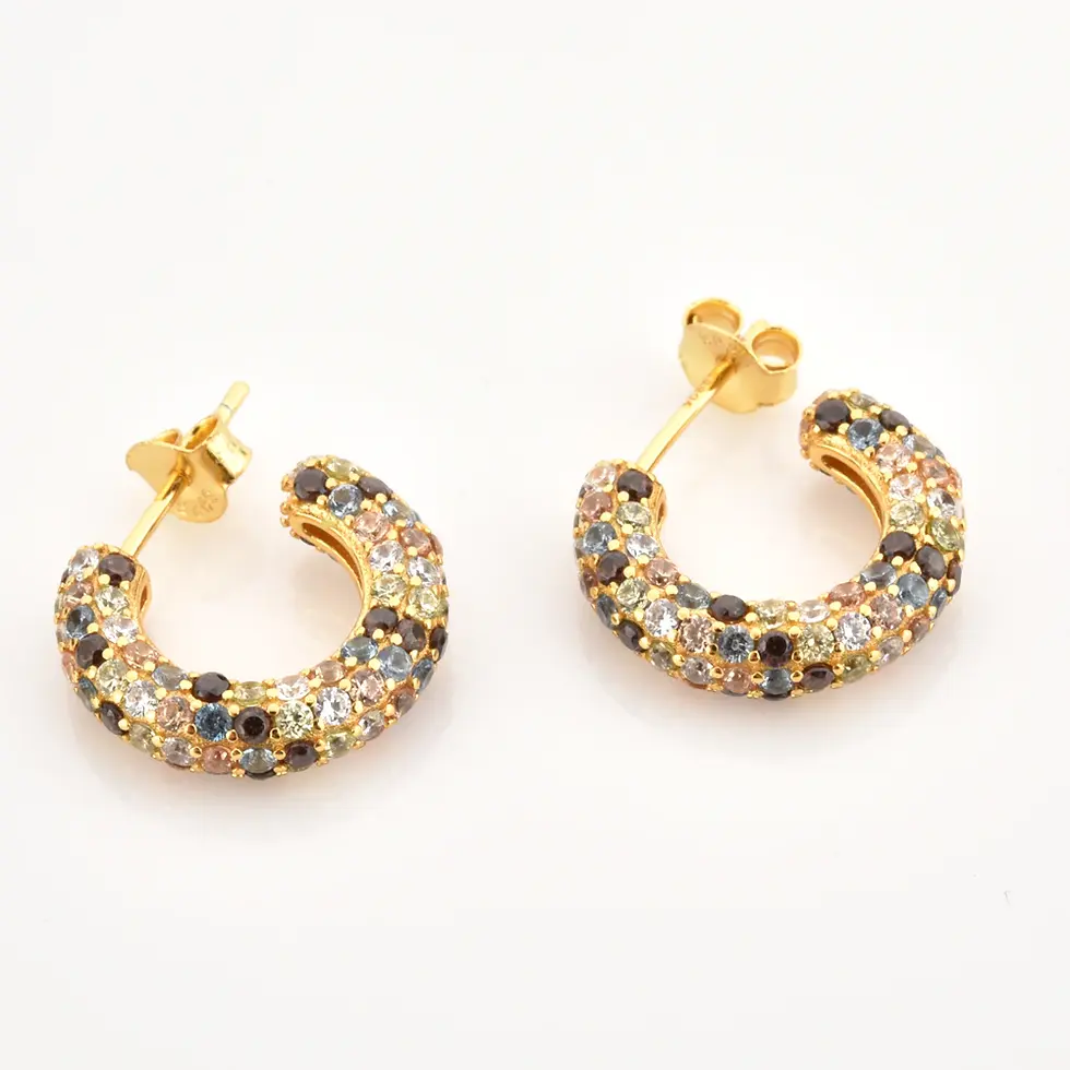 Thumbnail: Multi Color Gemstone Gold Vermeil Hoops