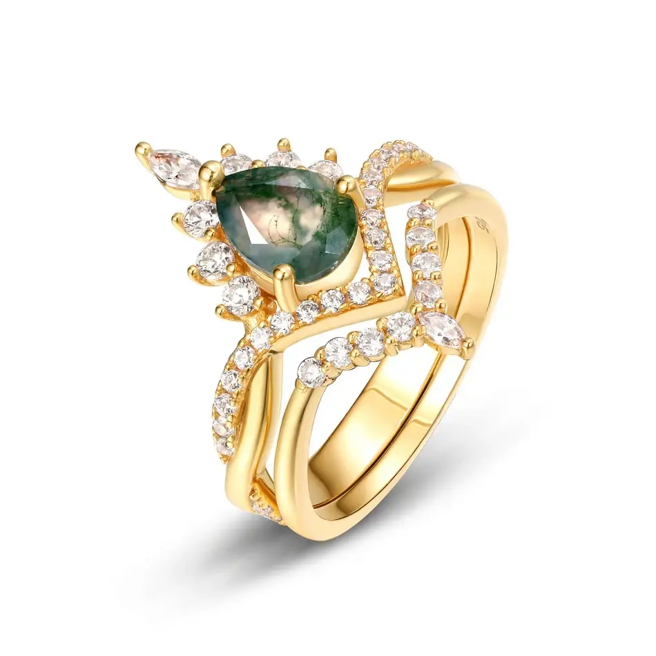 Thumbnail: Pear Moss Agate Rings in Gold Vermeil