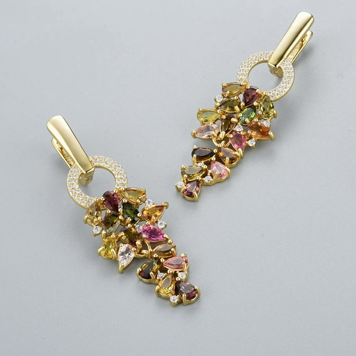 Thumbnail: Multi-Color Tourmaline Chandelier Earrings