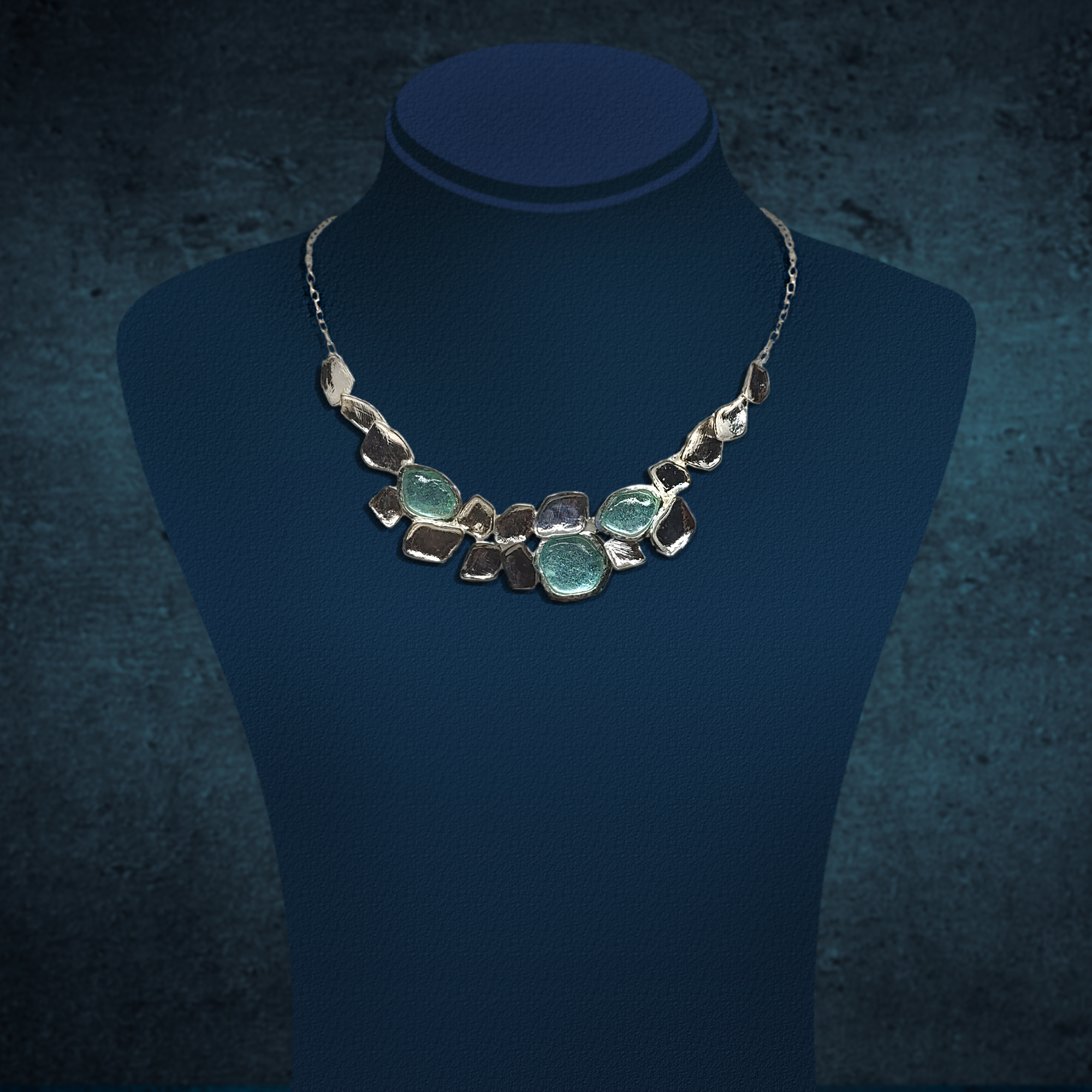 Ancient Roman Glass Sterling Link Necklace