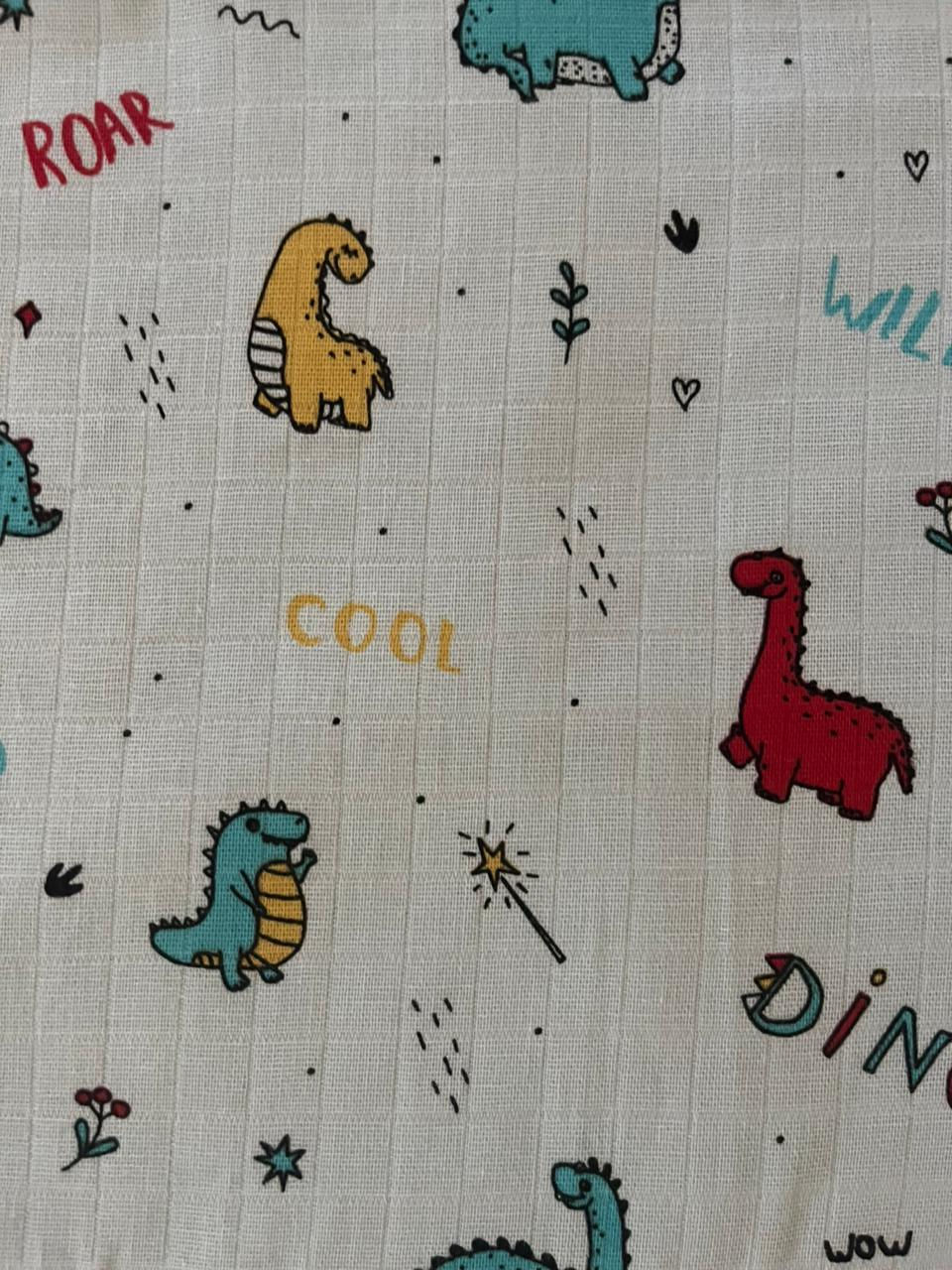 Thumbnail: Cotton Baby Muslin Cloth Swaddle /Towel | Blue Dino
