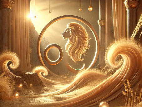 Leijonan horoskooppimerkki osana valoisaa ja lämmintä maisemaa, jossa kultaiset sävyt ja pehmeä valo symboloivat itsevarmuutta, elinvoimaa ja näkyvyyttä vuonna 2026.