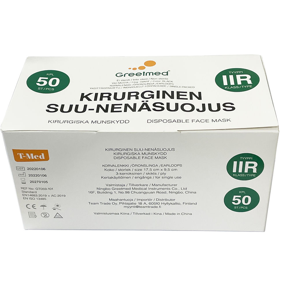 Pikkukuva: Greetmed Kirurginen Suu-Nenäsuojus IIR musta 50 kpl