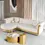 Thumbnail: Canapé sectionnel d'angle moderne en L blanc Dodiy 5 places en cuir avec chaises