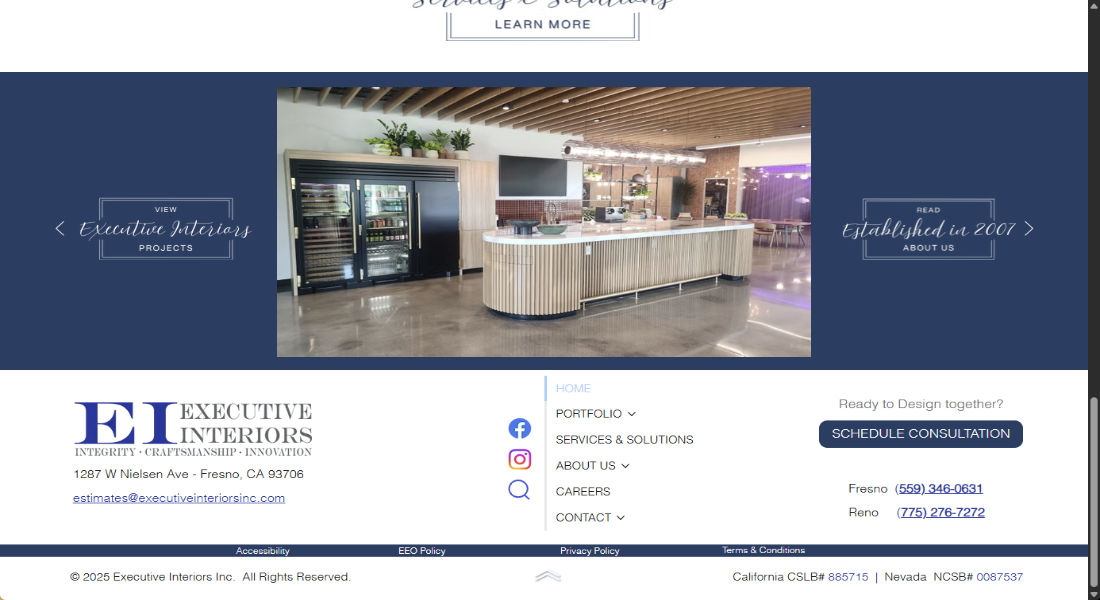 NEW SITE - Executive Interiors. Visual storytelling meets interactivity: Quick navigation and smart UI (user interface) drive user engagement.