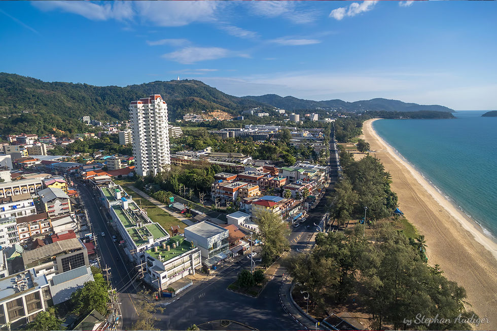 Aerial view of Karon Beach and town