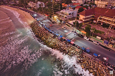 Aerial view of Kalim Beach's food market