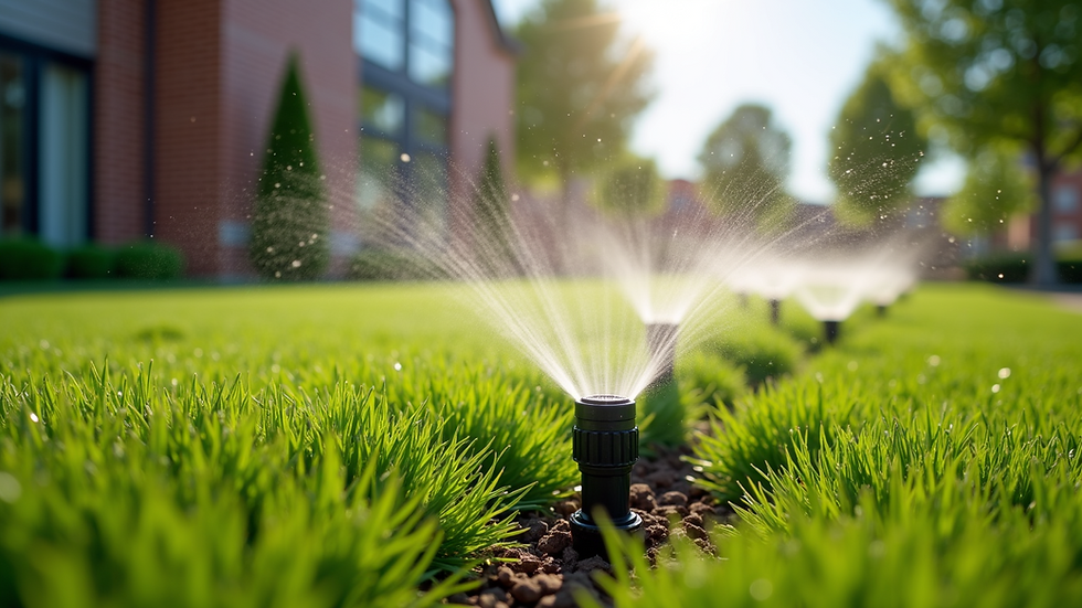 Eye-level view of a smart irrigation system installed in a commercial garden