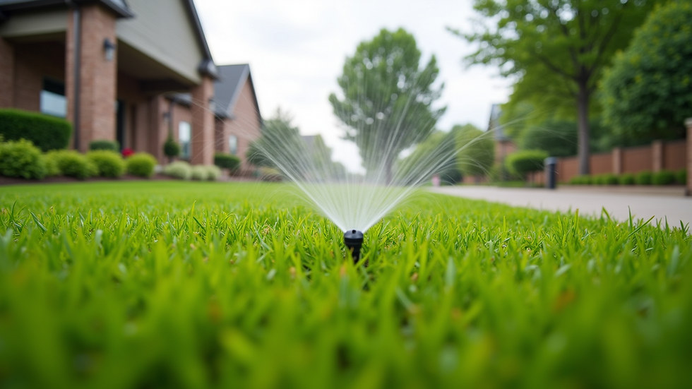 Eye-level view of a commercial lawn with smart irrigation system