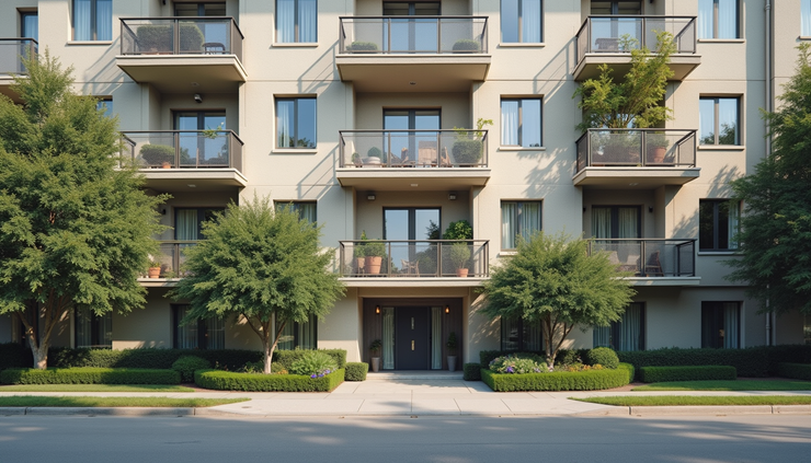 Vista a livello strada di un edificio residenziale con più appartamenti