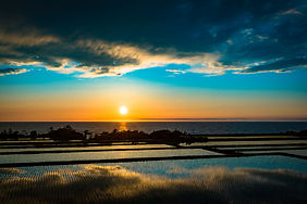 夕日をバックにした棚田