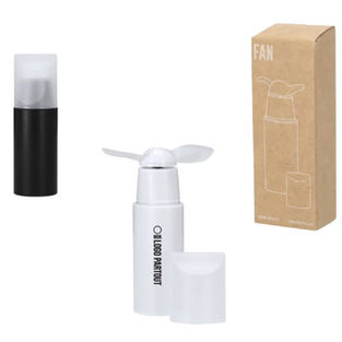 Ventilateur portable personnalisable avec sa boite. Il existe en blanc ou noir. Personnalisations de 1 à 4 couleurs.