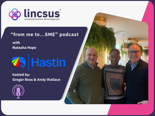 Promotional graphic for the "From Me To…" podcast by Lincsus featuring guest Natasha Hope, Co-founder and EDI Consultant at Hastin Ltd