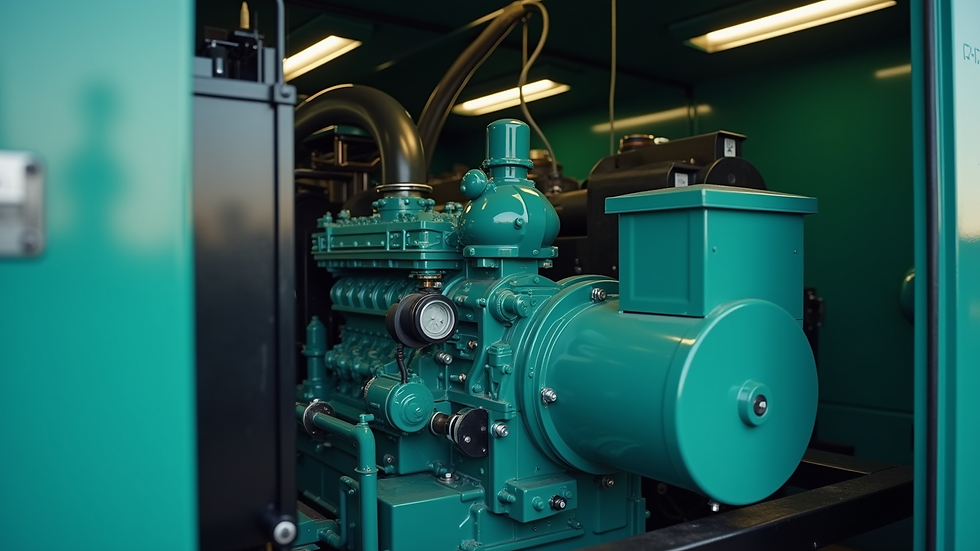 Close-up view of a silent diesel generator with soundproof enclosure