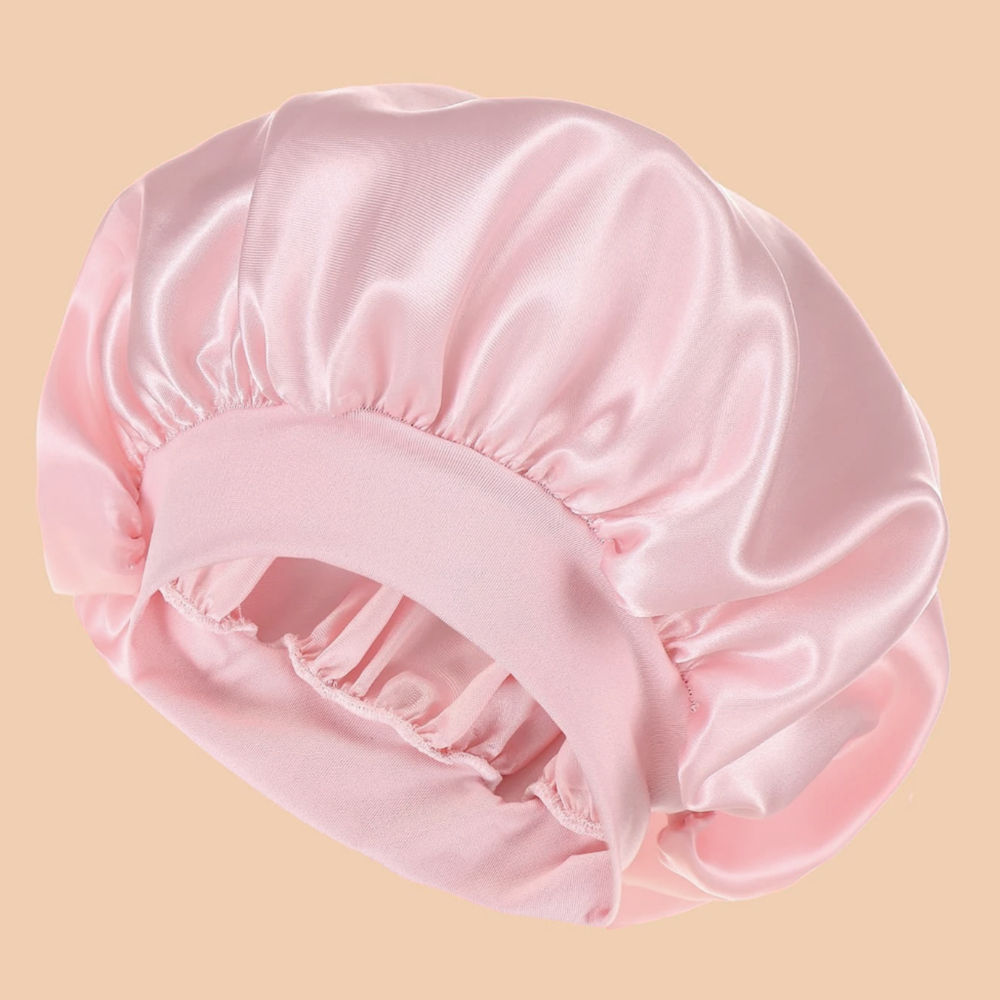 1pc Women's Solid Color Satin Wide-Brimmed Shower Cap, Suitable For Daily Use Si