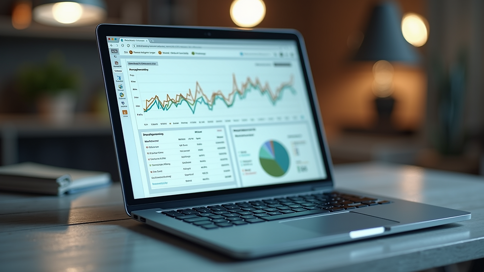 Close-up view of a laptop screen showing bookkeeping software dashboard