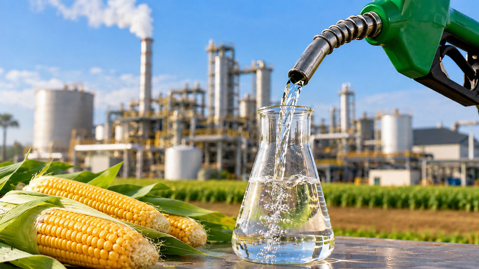 Mato Grosso projeta produzir 7,33 bilhões de litros de etanol de milho na safra 2026/27, com 19 usinas em operação e expansão industrial. (imagem ilustrativa)