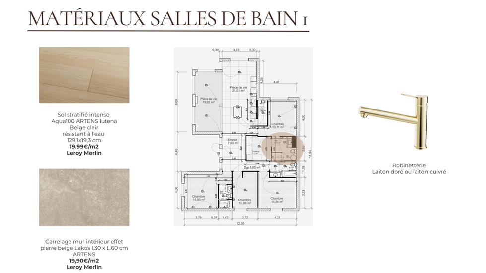 Planche sélection des matériaux Salle de bain , revêtements sol et mur