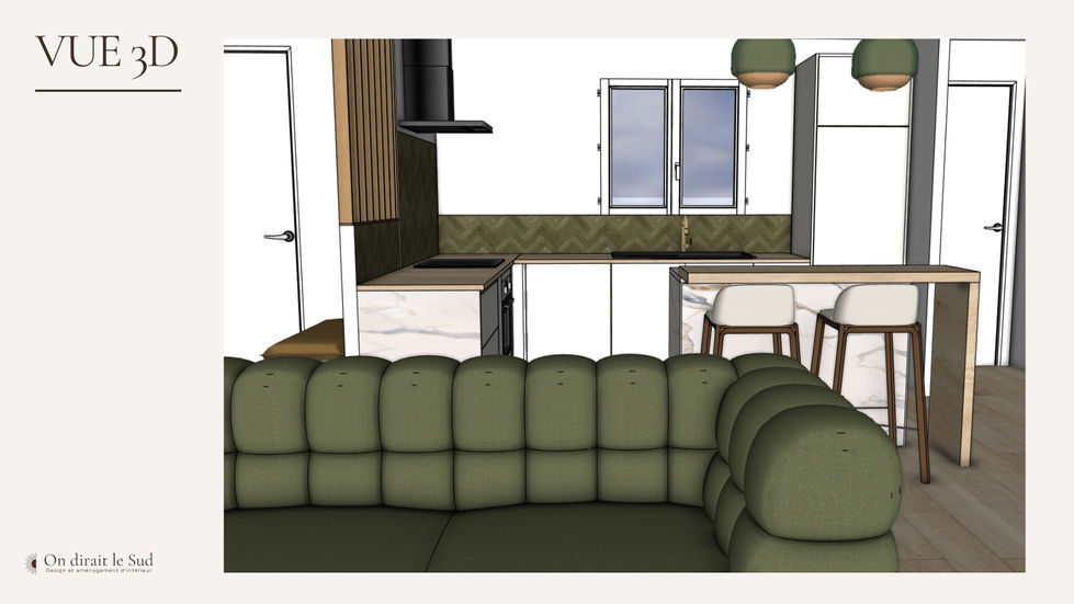 Vue 3D cuisine et salon