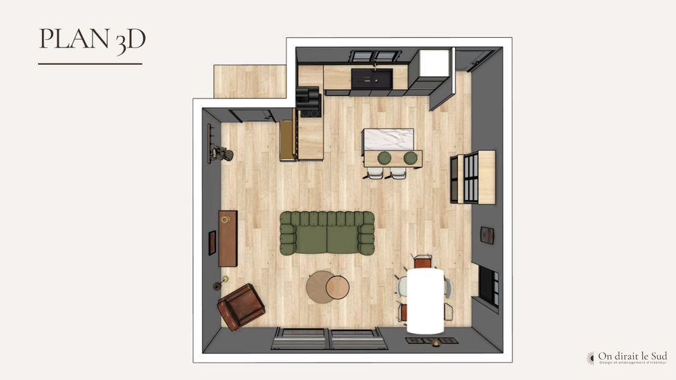 Plan 3D vue d'ensemble de la pièce