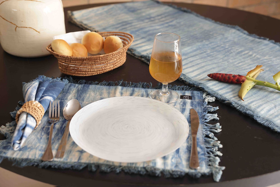 Thumbnail: Jute and Cotton Tie Dye Indigo Table Runner and 6 pcs Placemat set