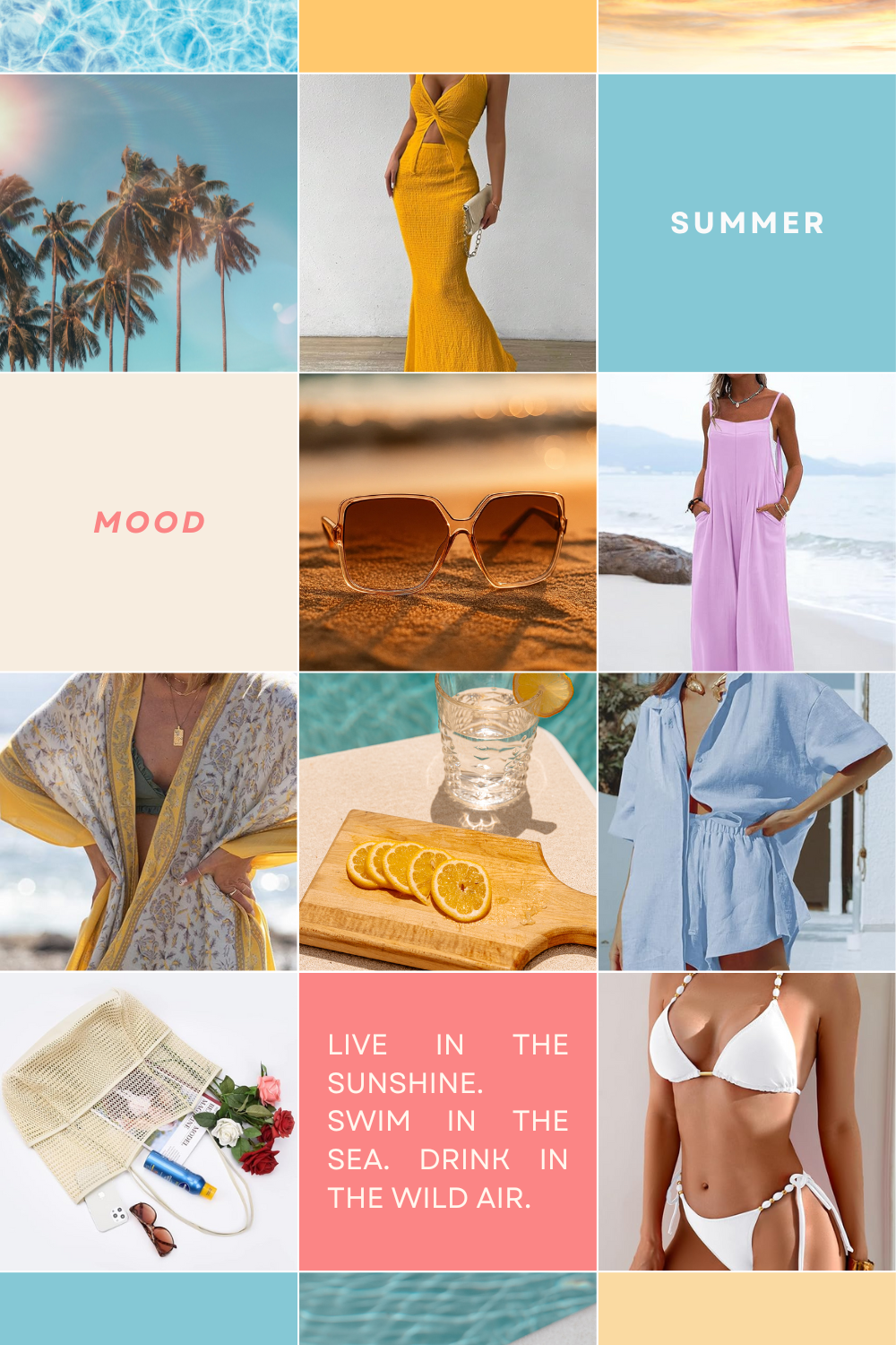 Summer Aesthetic Mood Board with Outfits, Accessories & Quotes