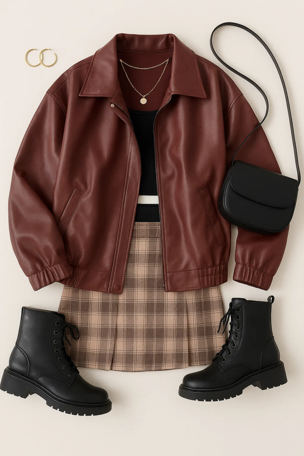 Fall Outfit Idea with Plaid Skirt & Leather Jacket | Casual Grunge Look