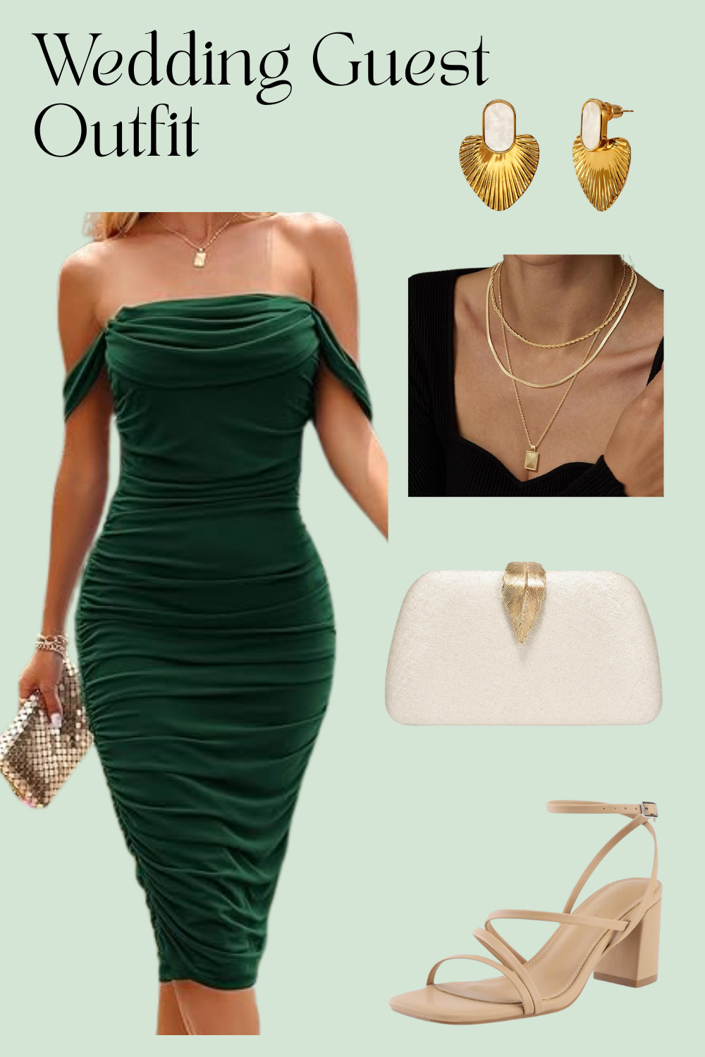 Elegant Green Dress Wedding Guest Outfit Idea