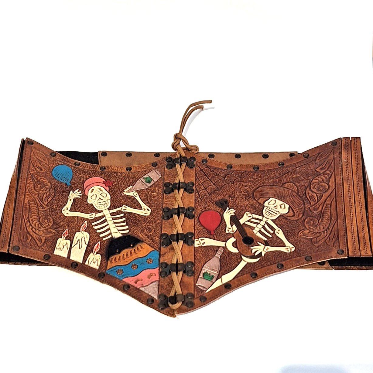 Besame Mucho Corset "Dia de los Muertos" brown