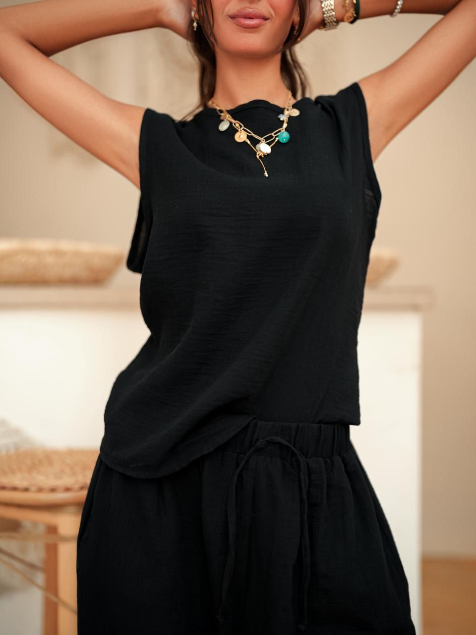 Linen Sleeveless Black set