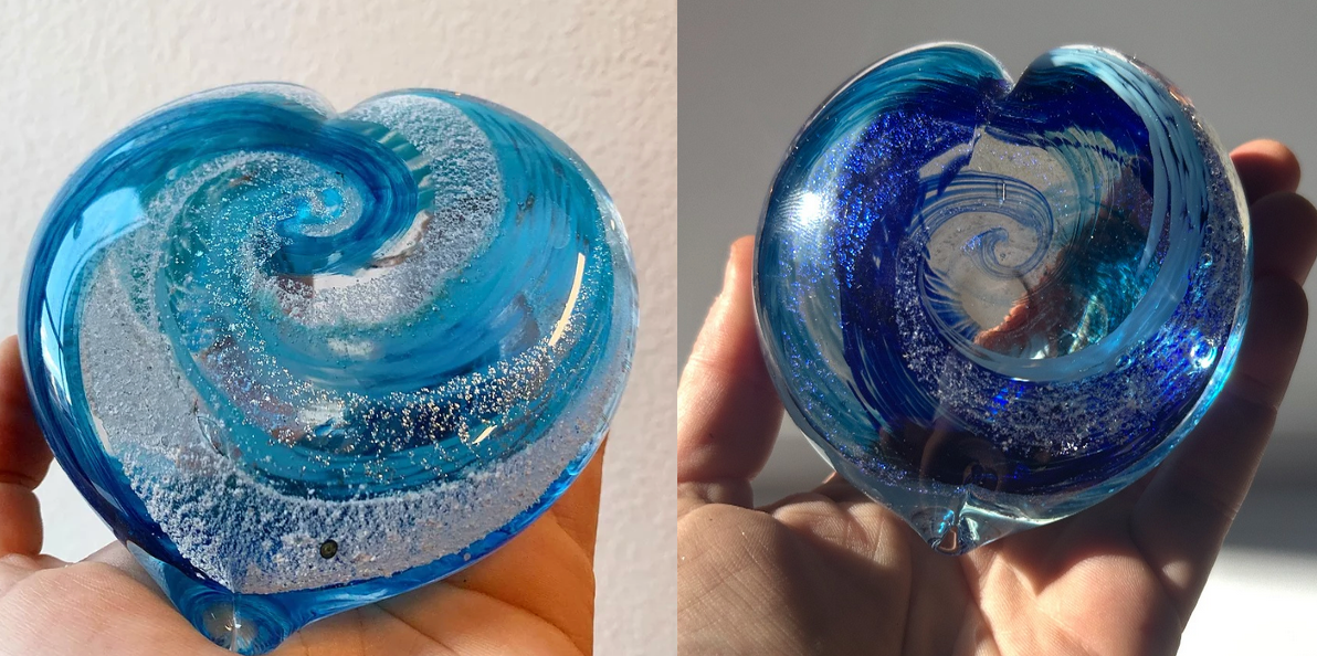 Heart memorials, set of (2) hearts, memorial glass, ashes in glass, urn