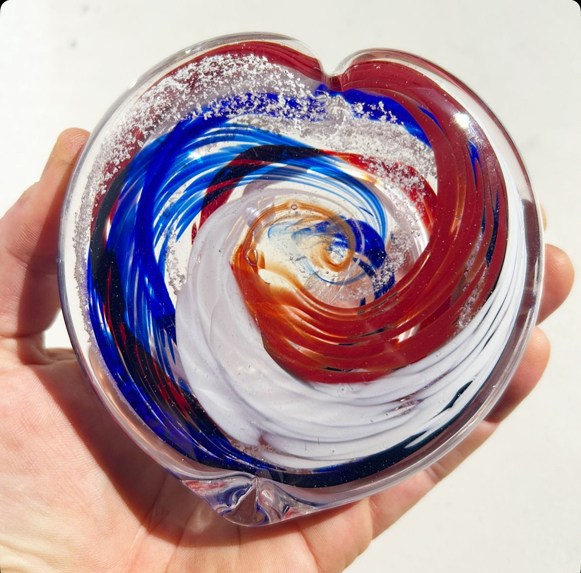 Patriotic Heart Memorial - Ashes in Glass Red White and Blue Heart Memorial
