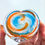 Thumbnail: Sunset Wave Heart, Aqua and orange heart, Ashes keepsake, ashes in glass heart