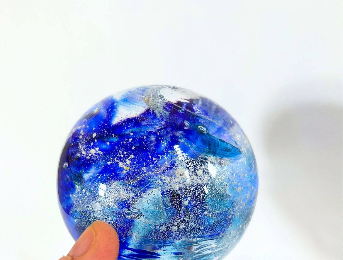 Cremation Glass 3 Color design, Dark blue aqua and silver memorial glass