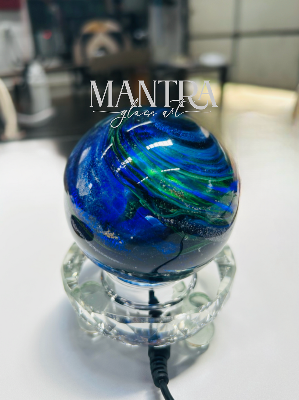 Thumbnail: Cremation glass memorial glass Northern Lights, Ash infused glass with glow