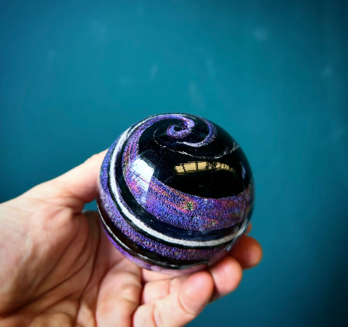 Ashes in glass purple and pink sparkly swirls - spirit memorial keepsakes