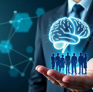 A visionary leader guiding a team, leveraging collective intelligence and unlocking human