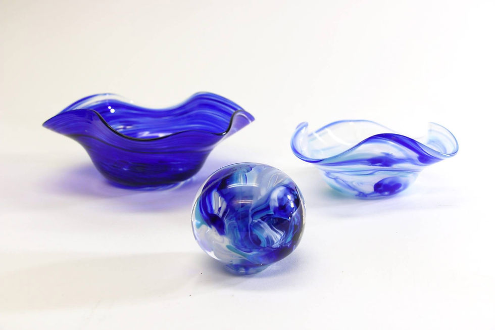 Thumbnail: Large Ashes in glass set bowls and paperweight - 12", 8", 3" paperweight