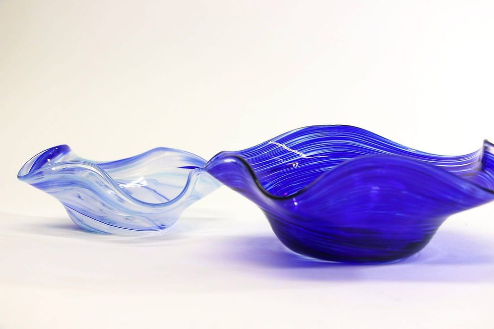 Thumbnail: Small Memorial Set / ashes in glass bowls and paperweight - 8",  6" and 3" items